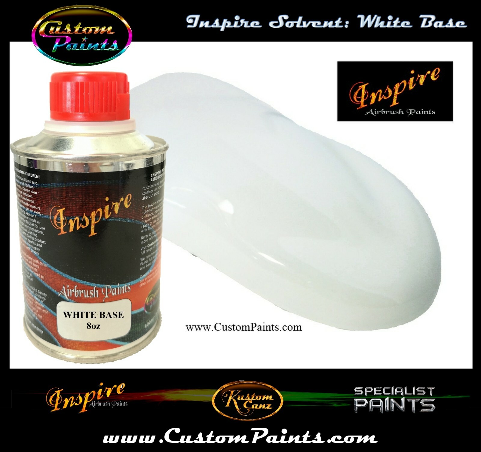 INSPIRE WHITE BASE AIRBRUSH 8oz (SOLVENT), CUSTOM PAINT, HOK, ARTIST, MOTORCYCLE