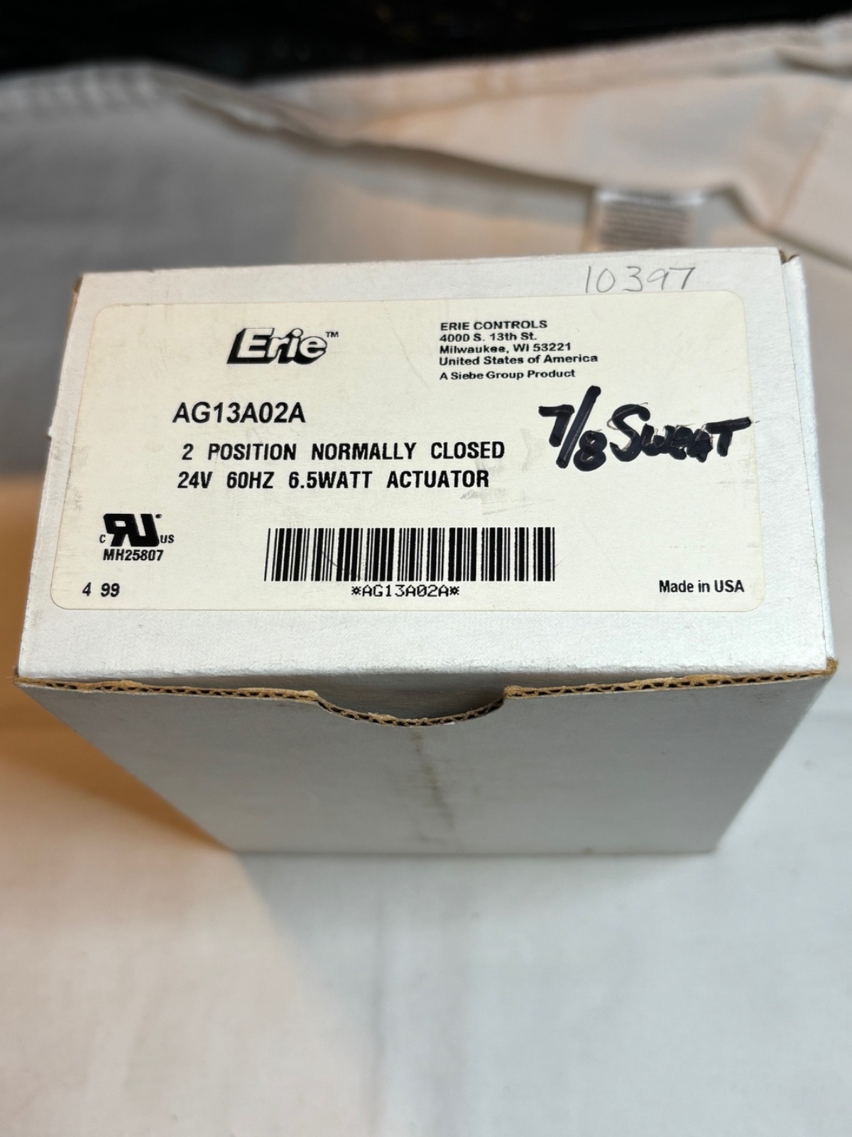 Erie AG13A02A Actuator 24V, 6.5W, Class 2 with 7/8" Sweat Connection