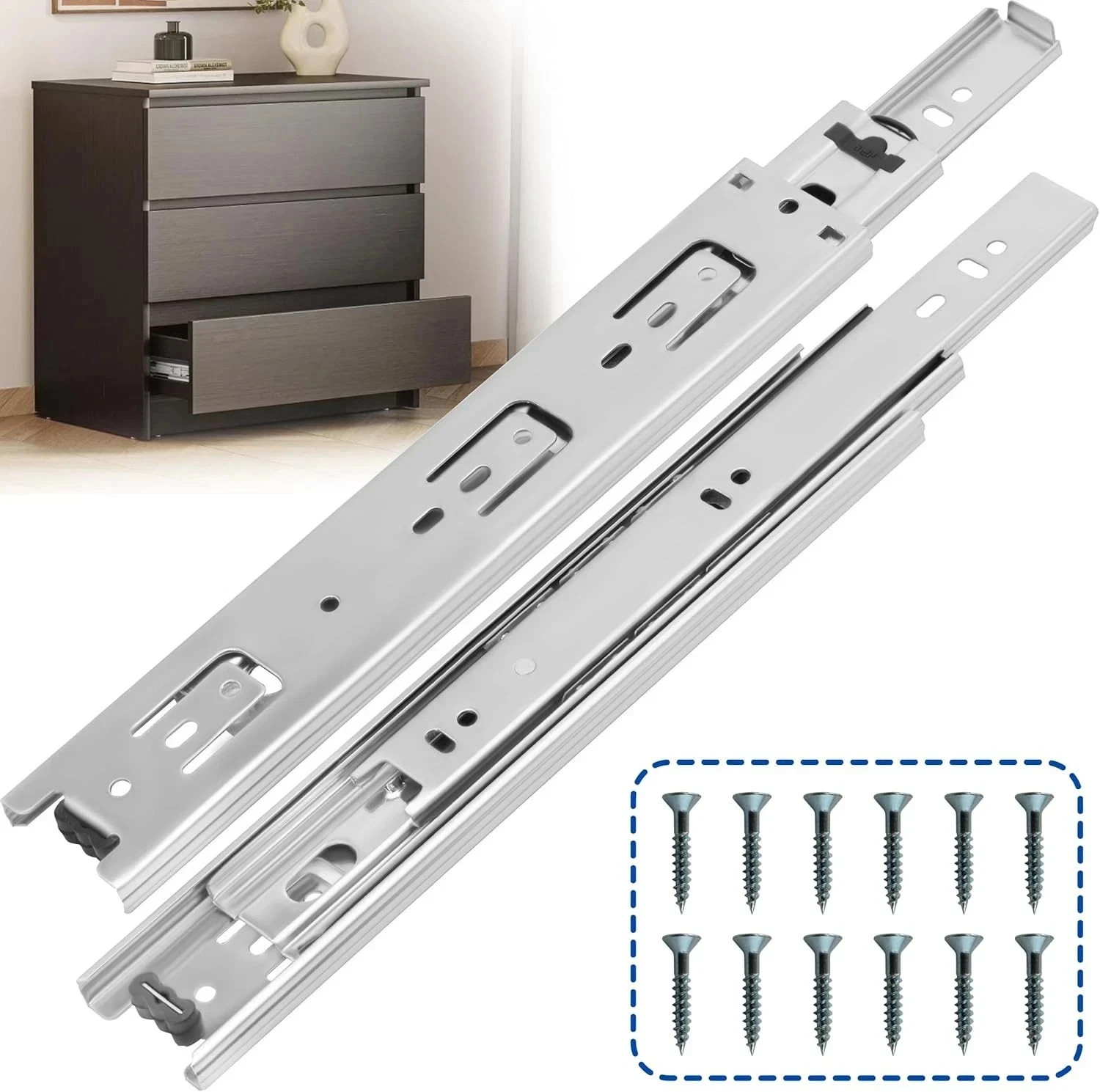 16 Inch Drawer Slides 1 Pairs (2pcs) Heavy Duty Full 16 Inch, Silver-1-Pair