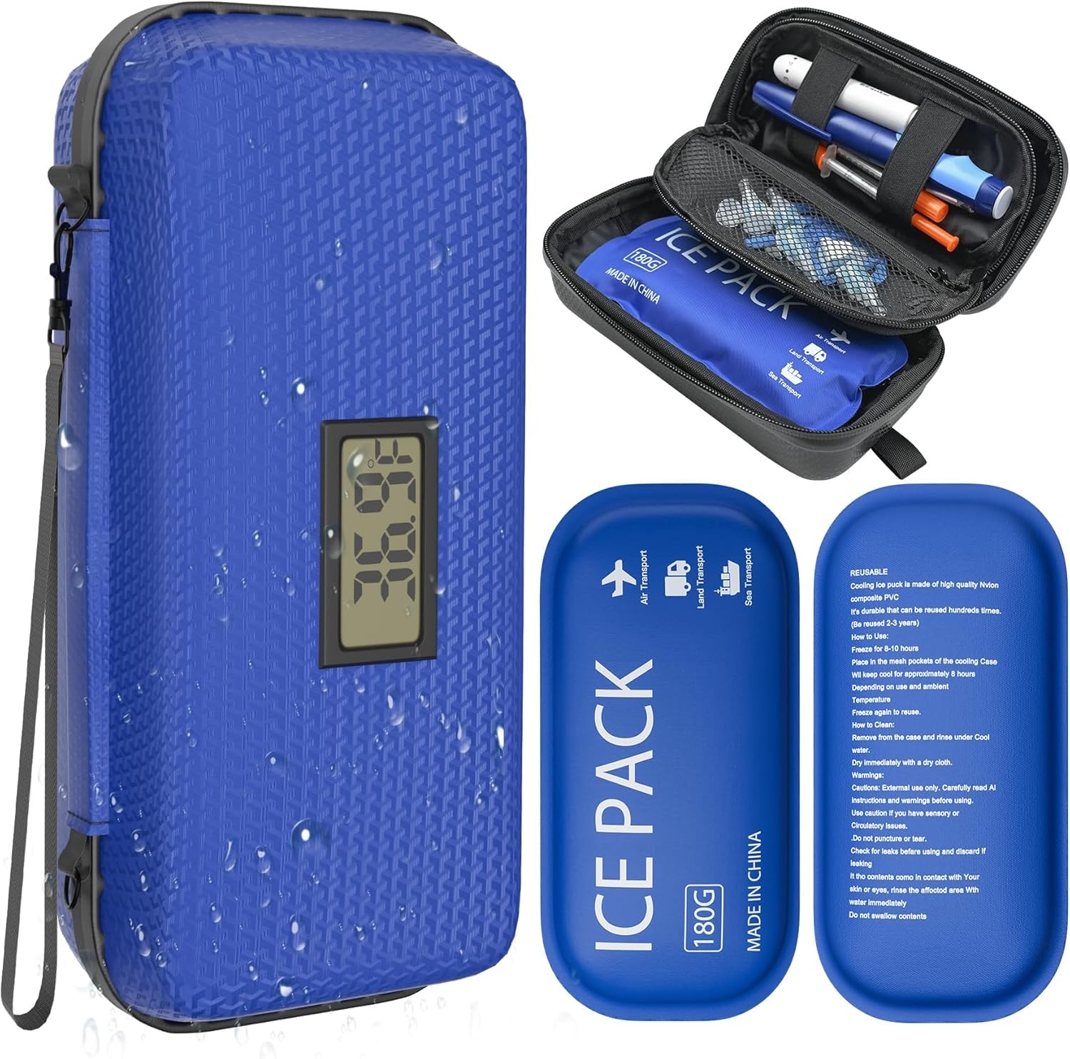 Insulin Cooler Travel Case TSA Approved Diabetic Medicine Cooling Bag Blue