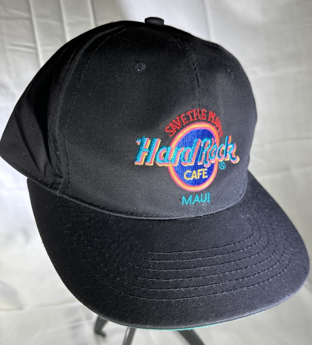 Vintage 1990’s Black Hard Rock Cafe Maui Hat Black Pink Retro Snapback Unworn