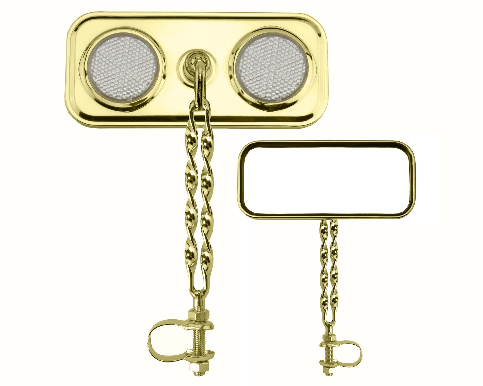 Two Bike Rectangle Double Flat Twisted Mirror Gold Clear Reflectors.