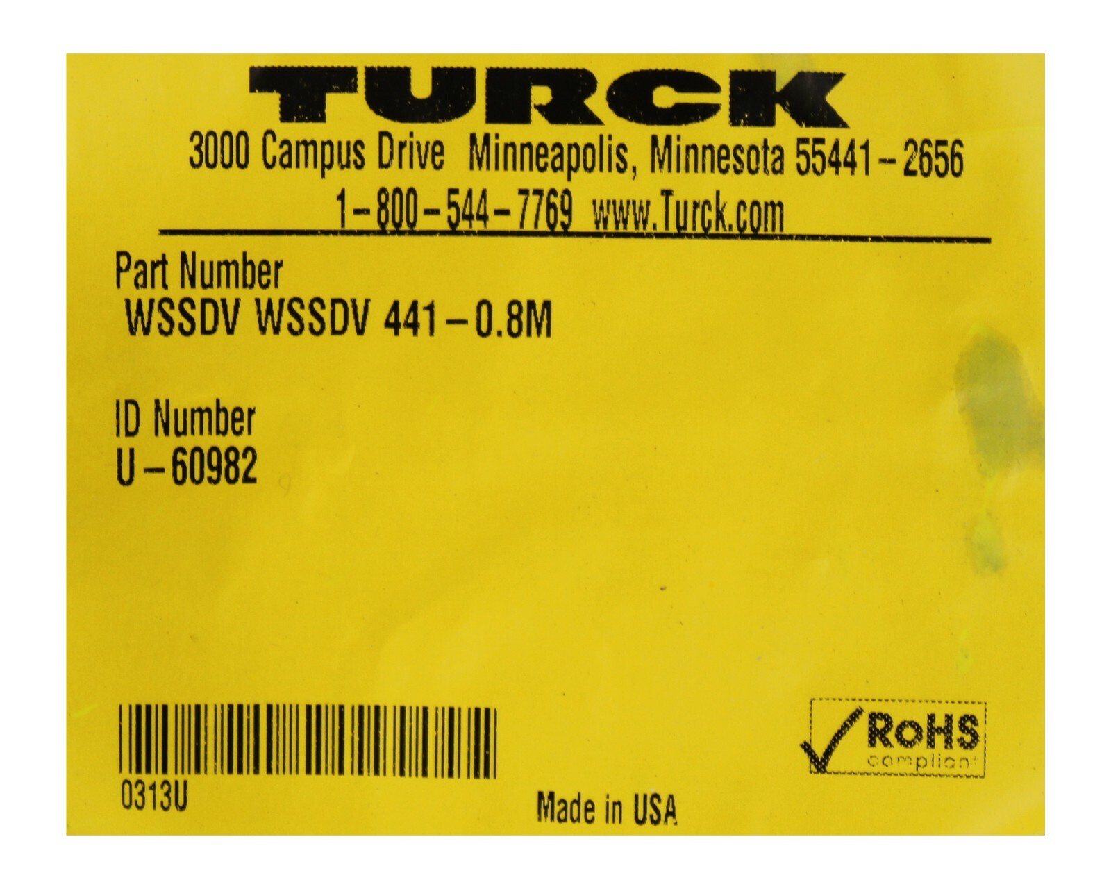 TURCK CABLE WSSDV WSSDV 441-0.8M, U-60982, NEW