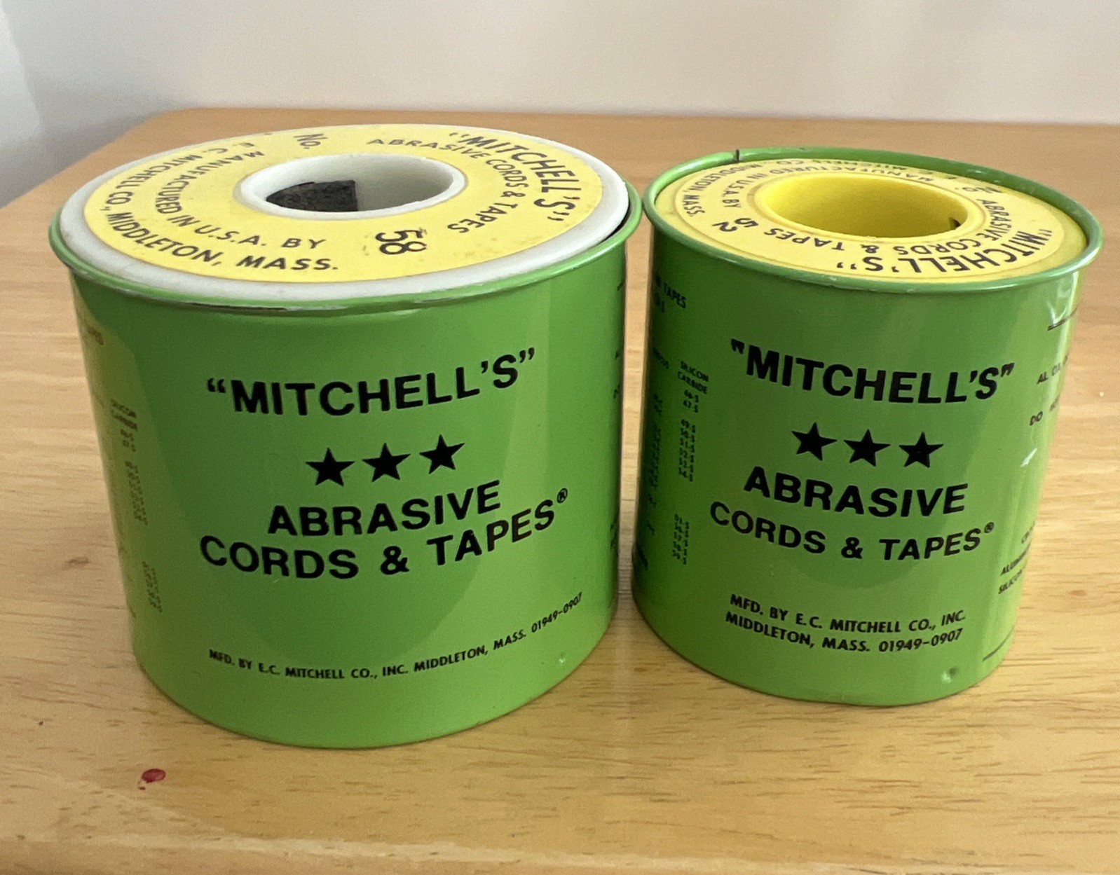 Lot of 2 Vintage Mitchell's Abrasive Cords & Tapes No 58 & 52 used