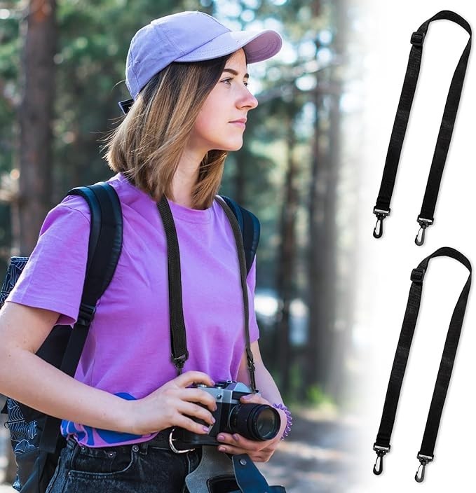 2 Pack Adjustable Black Bag Straps with Clips Replacement Shoulder Sling Strap