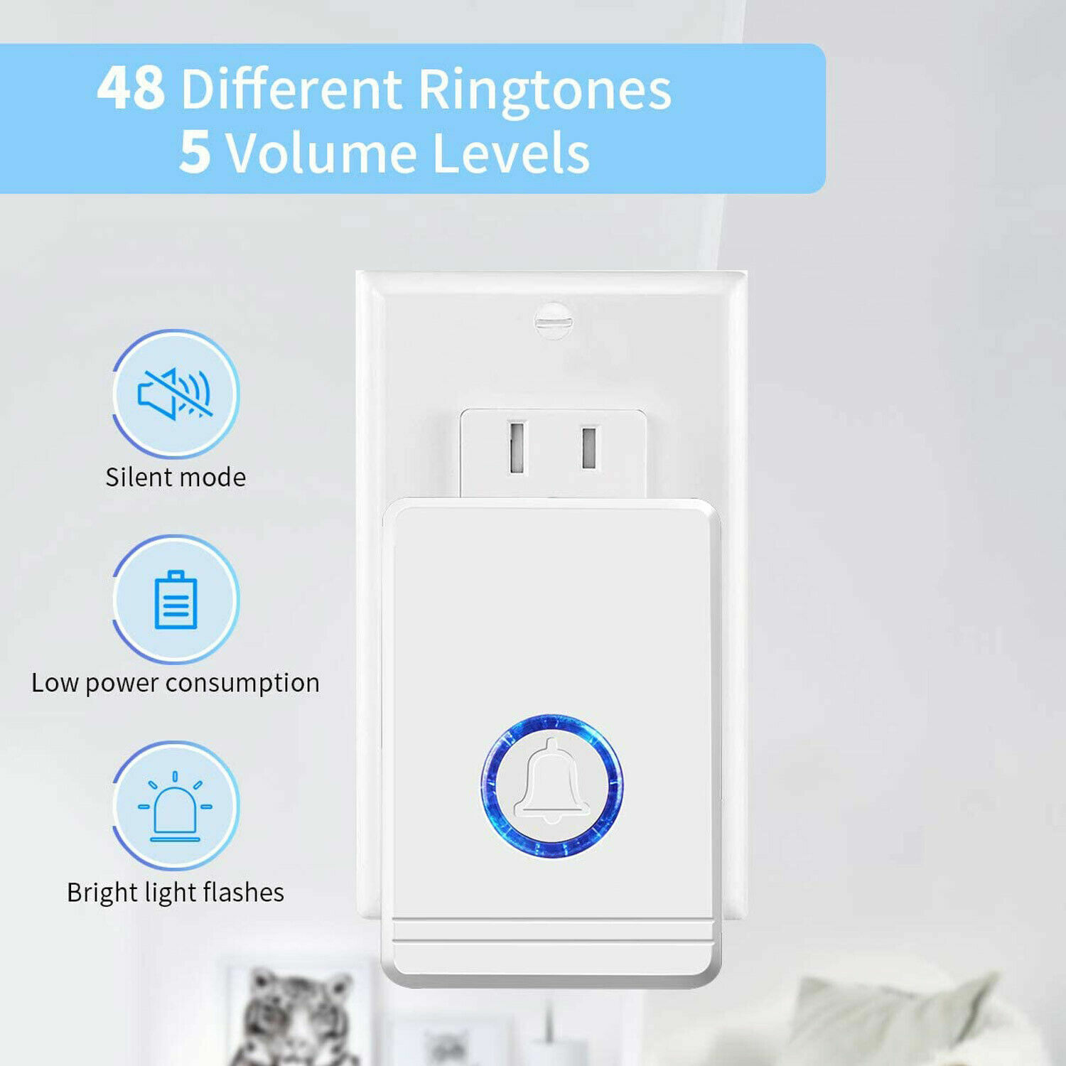 Wireless Door Open Chime Magnetic Entry Alert 48 Tune LED Flash Security for Dog