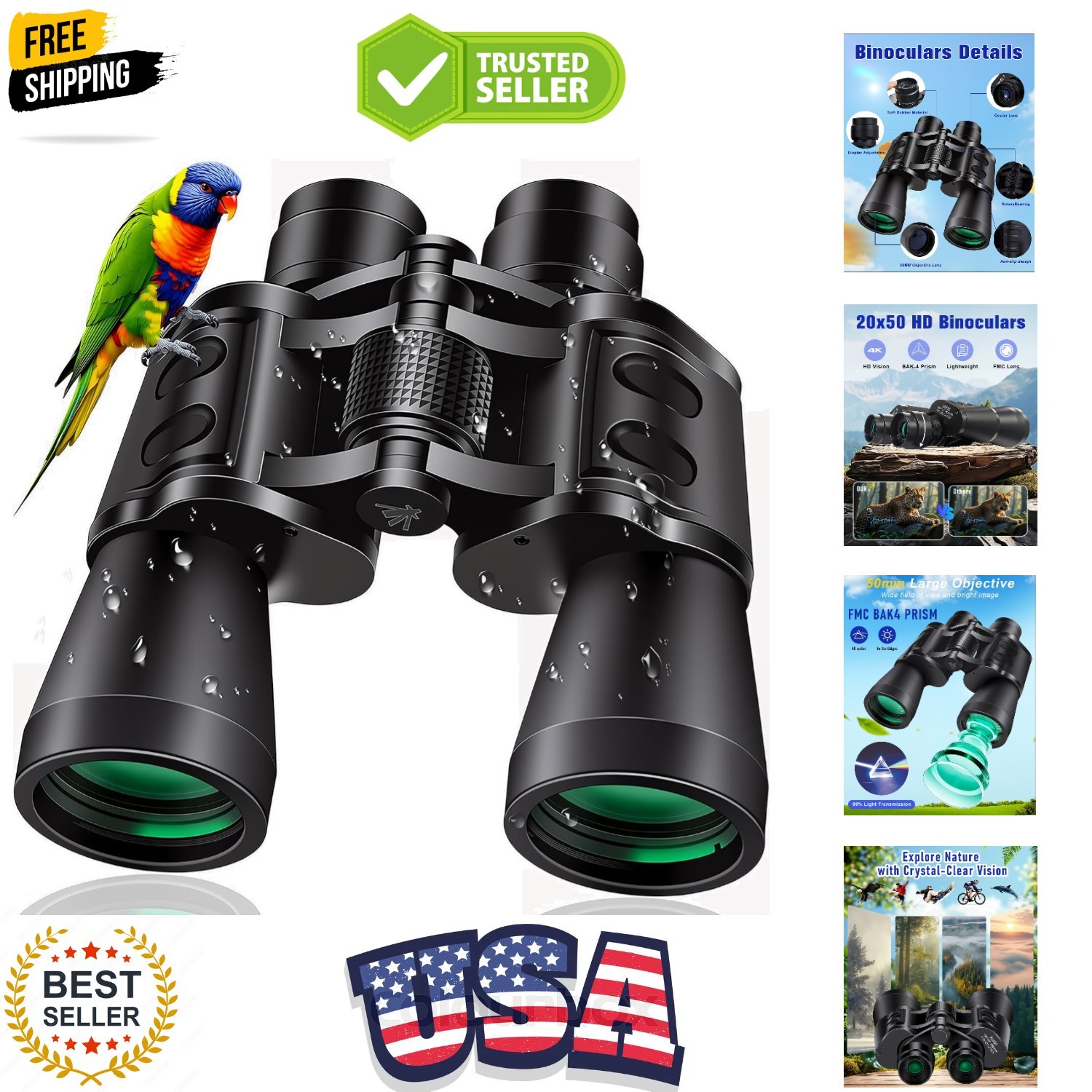 20x50 High Powered Binoculars for Adults, Clear Durable Binoculars for Bird W...