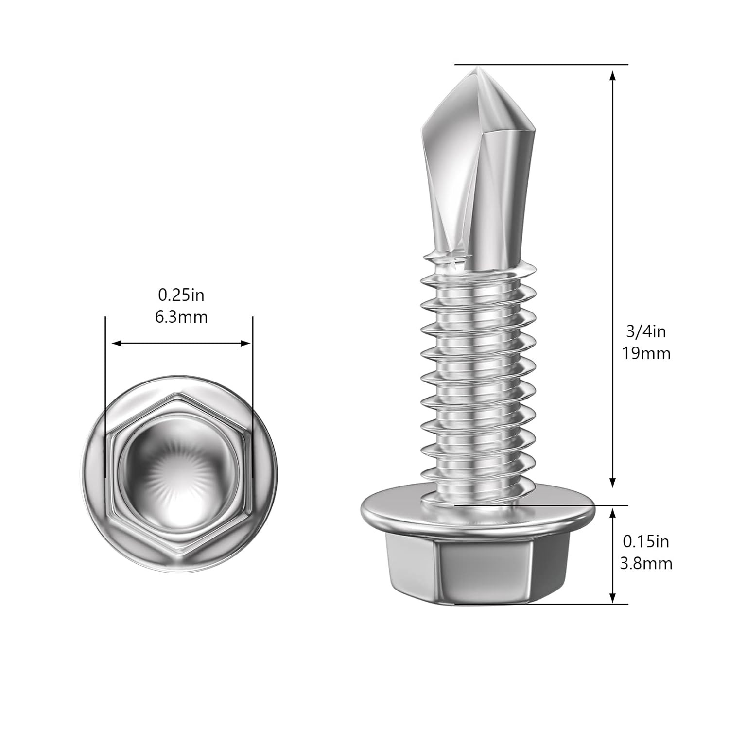 300Pcs #8×3/4" Hex Washer Head Self Drilling Screws 410 Stainless Metal Sheetscr