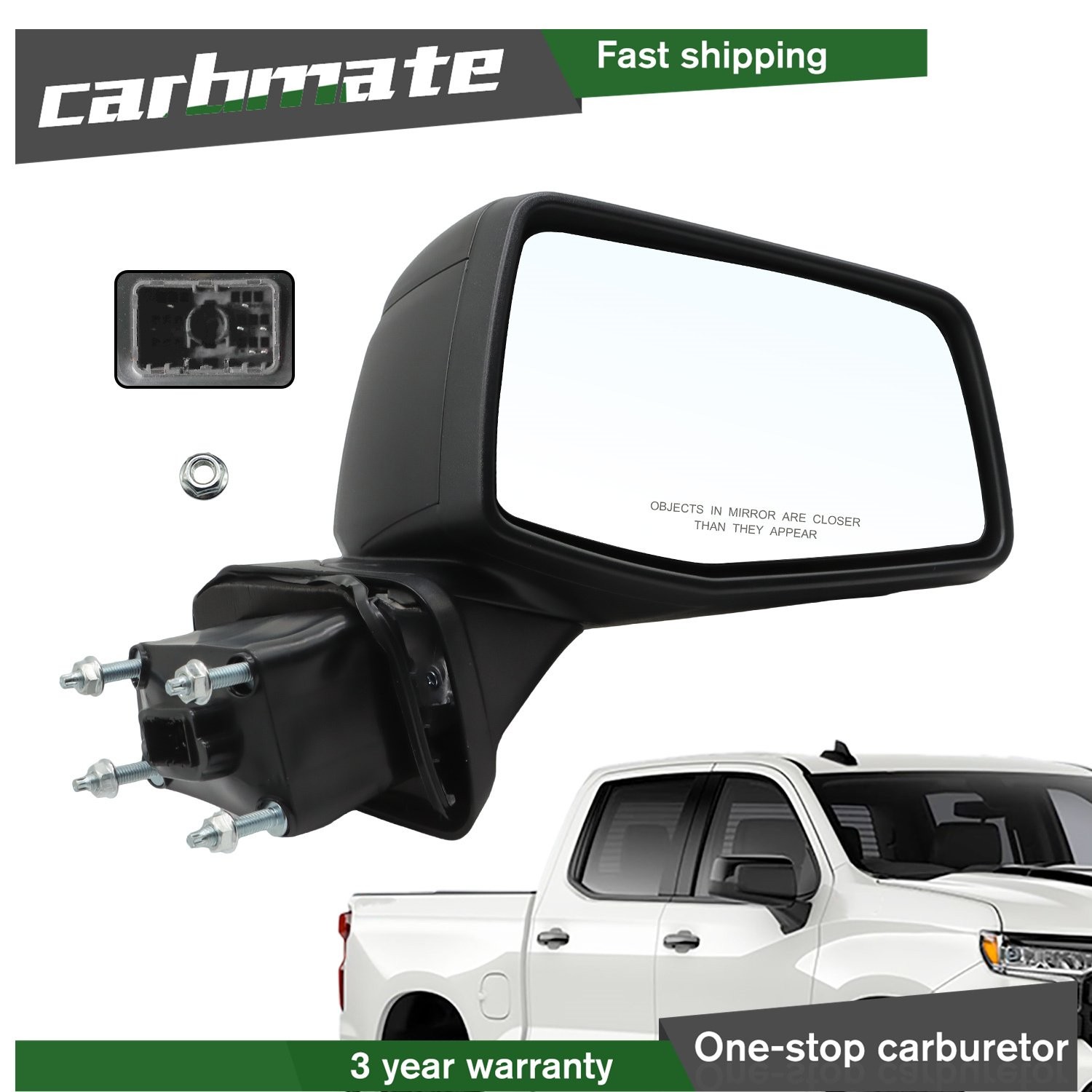 Right Side Mirror Power Heated Textured For 2019-2024 Chevrolet Silverado 1500