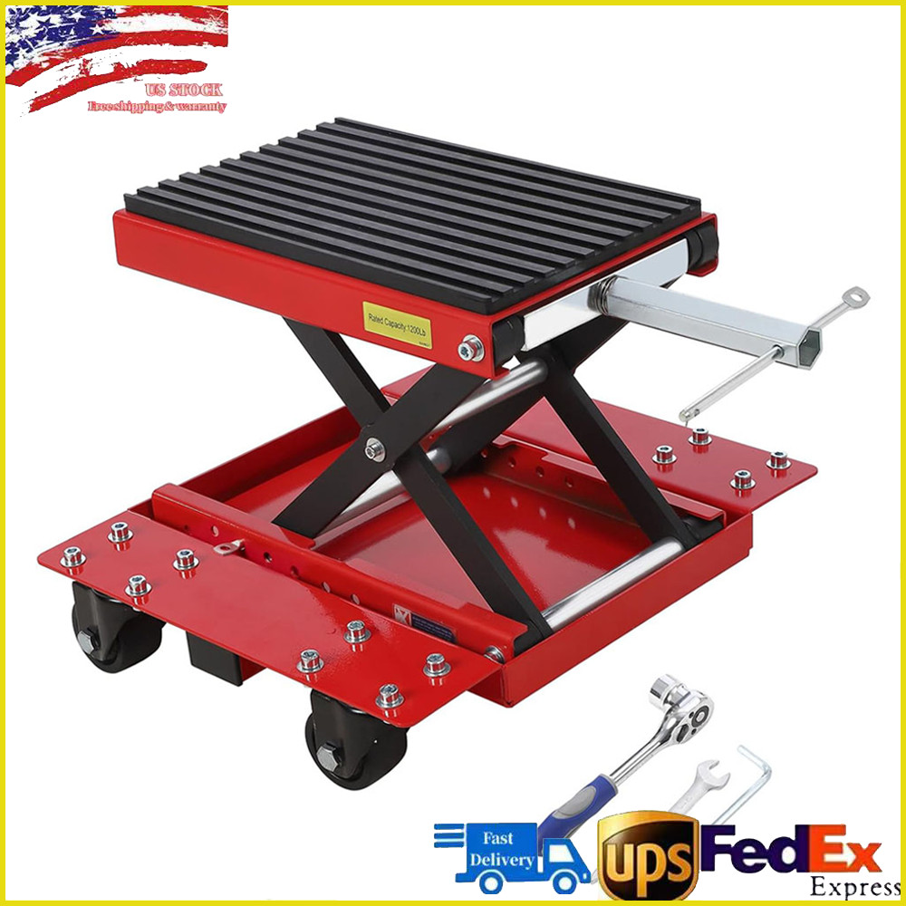 Motorcycle Lift Jack 1200 LBS Transmission Motorcycle Stand Scissor Jack W/Deck