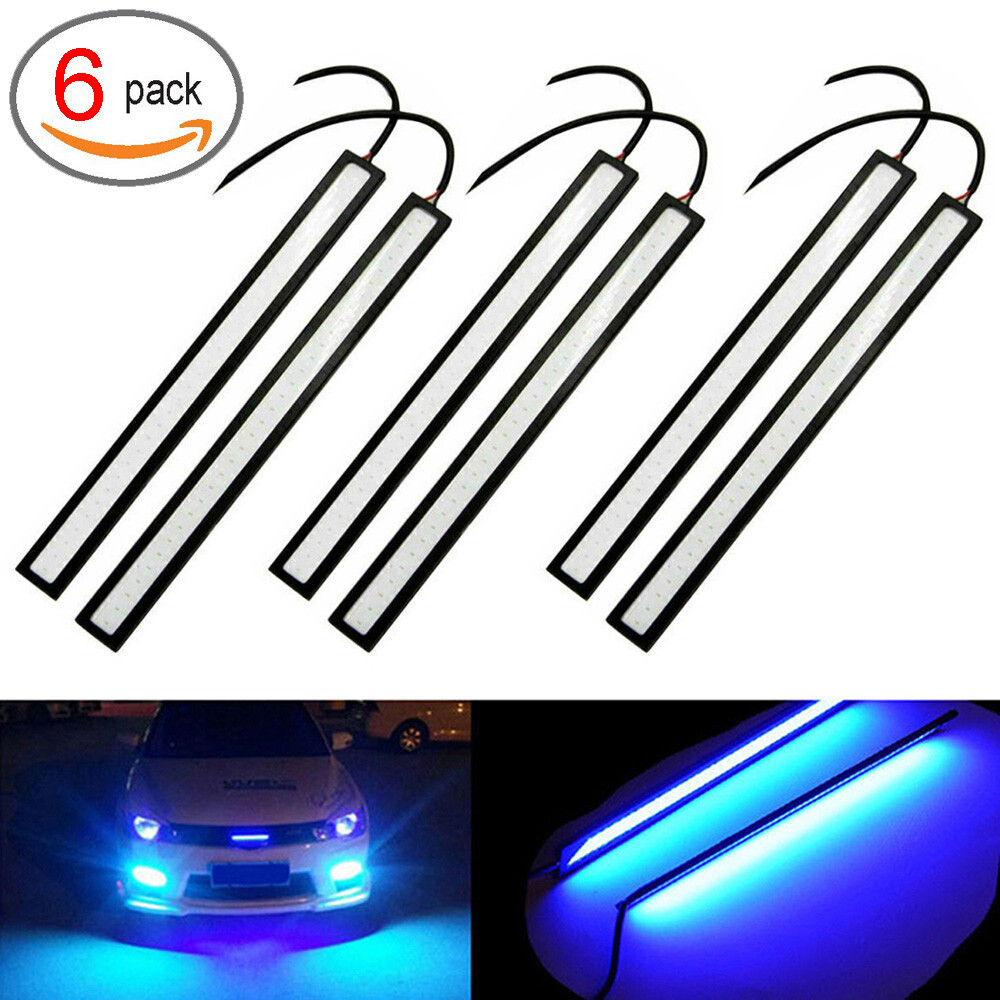 6Pcs Blue LED Strip DRL Daytime Running Lights Fog COB Car Lamp Day Driving 12V