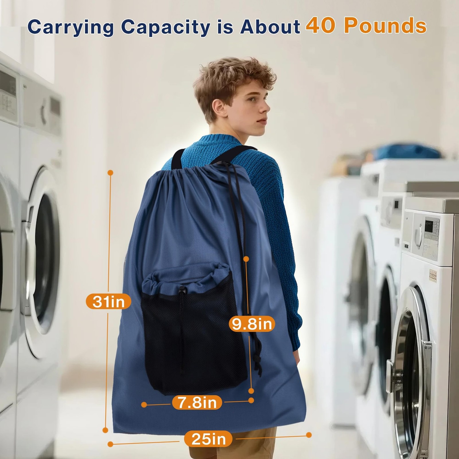 2-Pack Backpack Laundry Bags, Heavy Duty Laundry Bag Backpacks with Adjustabl...