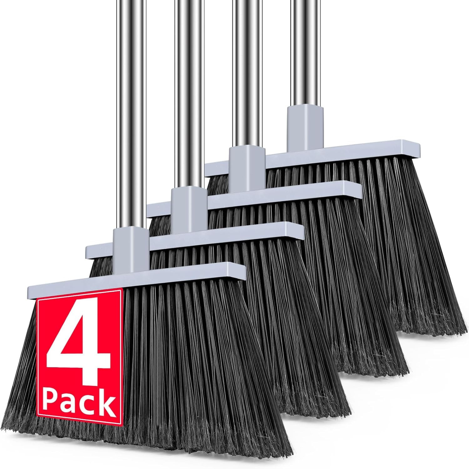 PBHEPJ Broom, 4 Pack Outdoor Broom for Floor Cleaning, 58" Long Stainless Steel
