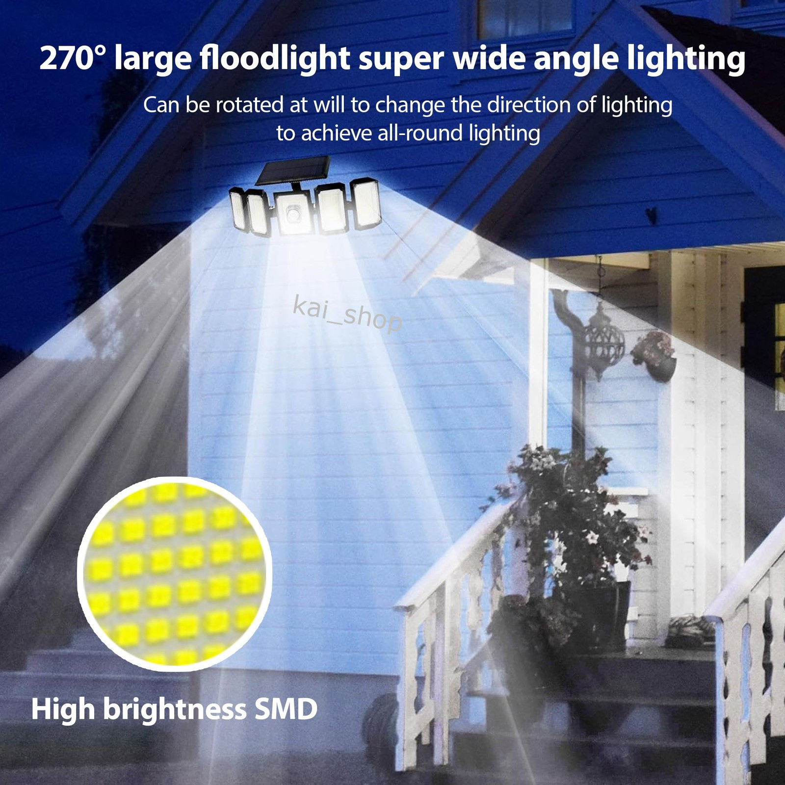 5-Head Solar Wall Light, 300LED, Motion Sensor, Remote Control, Outdoor IP44
