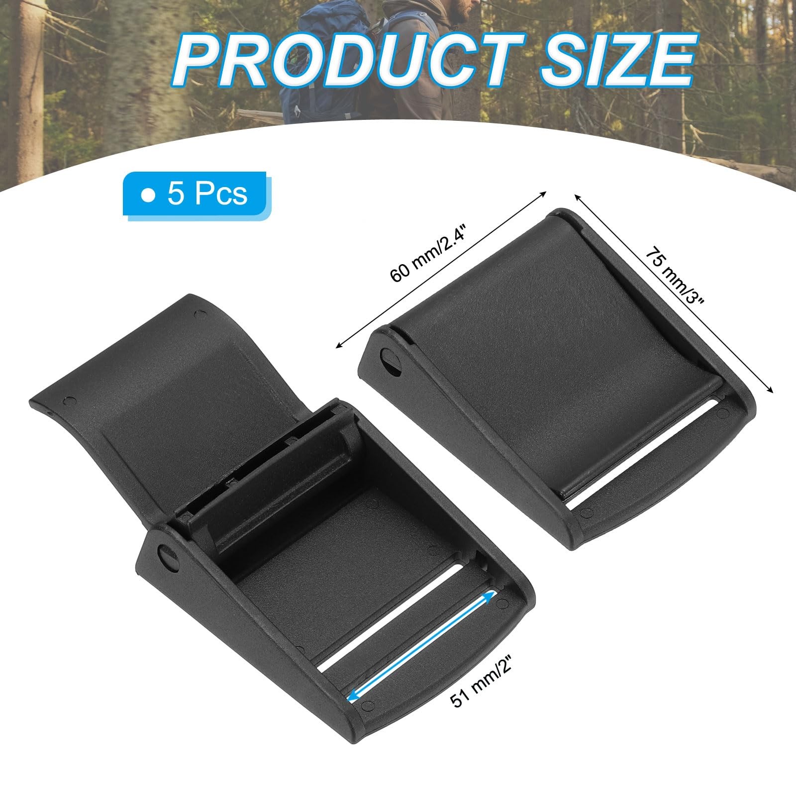Webbing Black Cam Buckle 5/8 inch, 5 Pack Plastic Adjustable Toggle Clip for ...