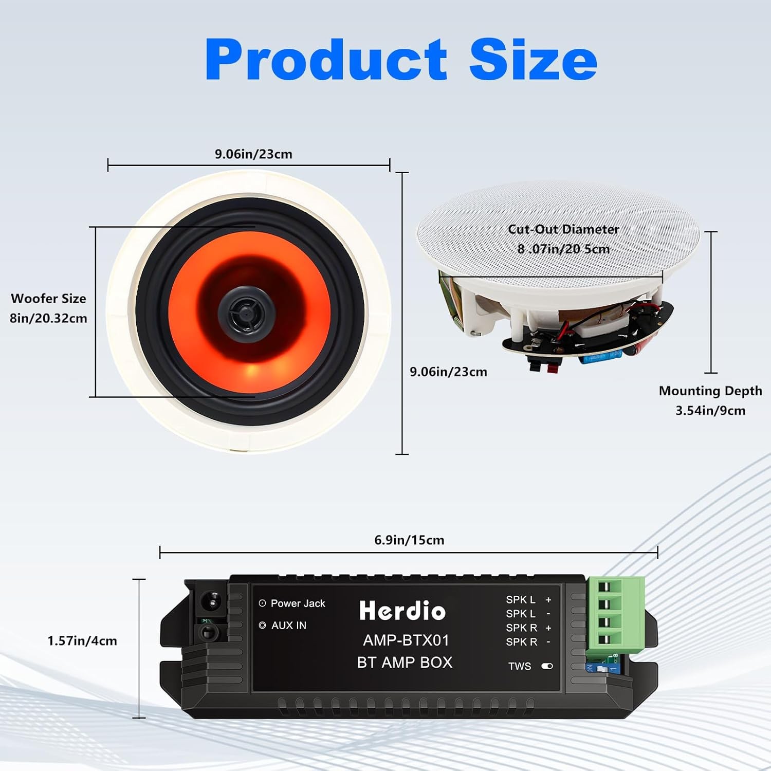 Herdio 2 Pack 8’’ Bluetooth Ceiling Speakers 2-Way Flush Mount 400W for Home