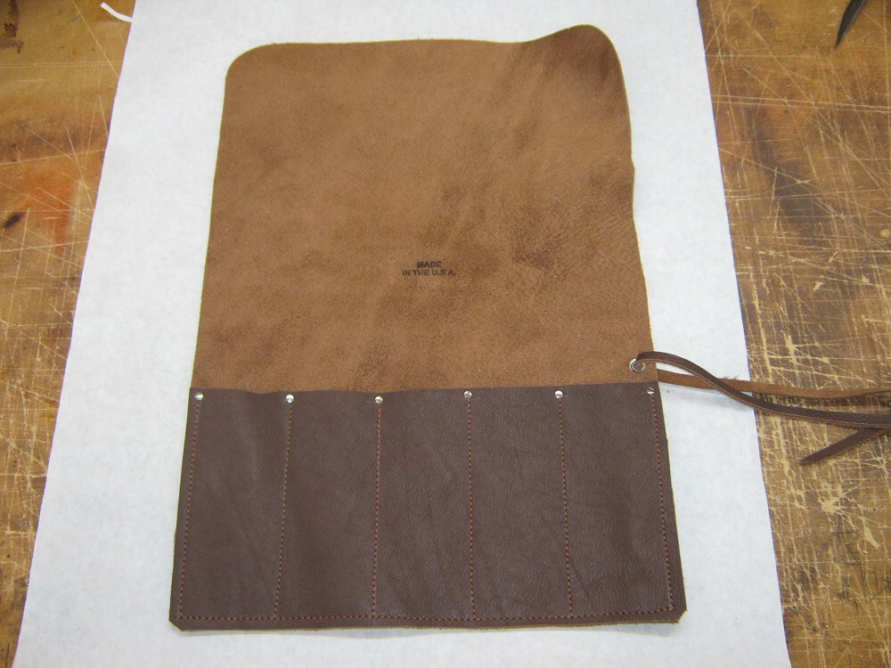 5 Pocket Chisel Roll, Real Cowhide Leather Tools Wrench Roll Brown  MADE IN USA