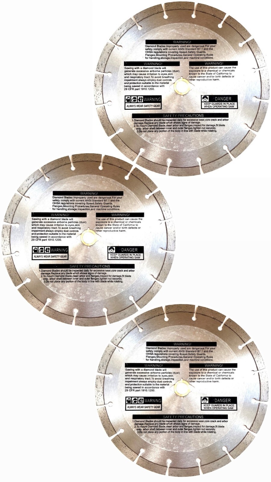 7" Diamond Saw Blade All Purpose 13mm Segments for Concrete/masonry/stone (3pk)