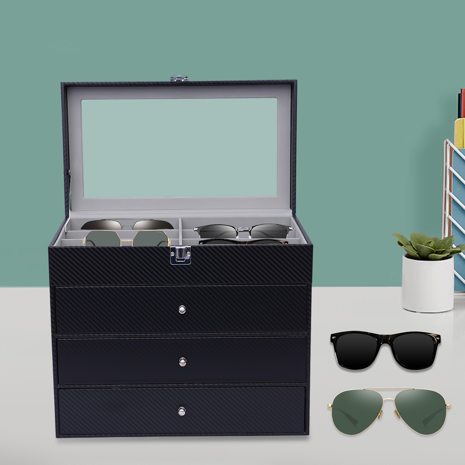 24-Slots Multiple Glasses Organizer Eyeglass Sunglass Storage Box Display Holder