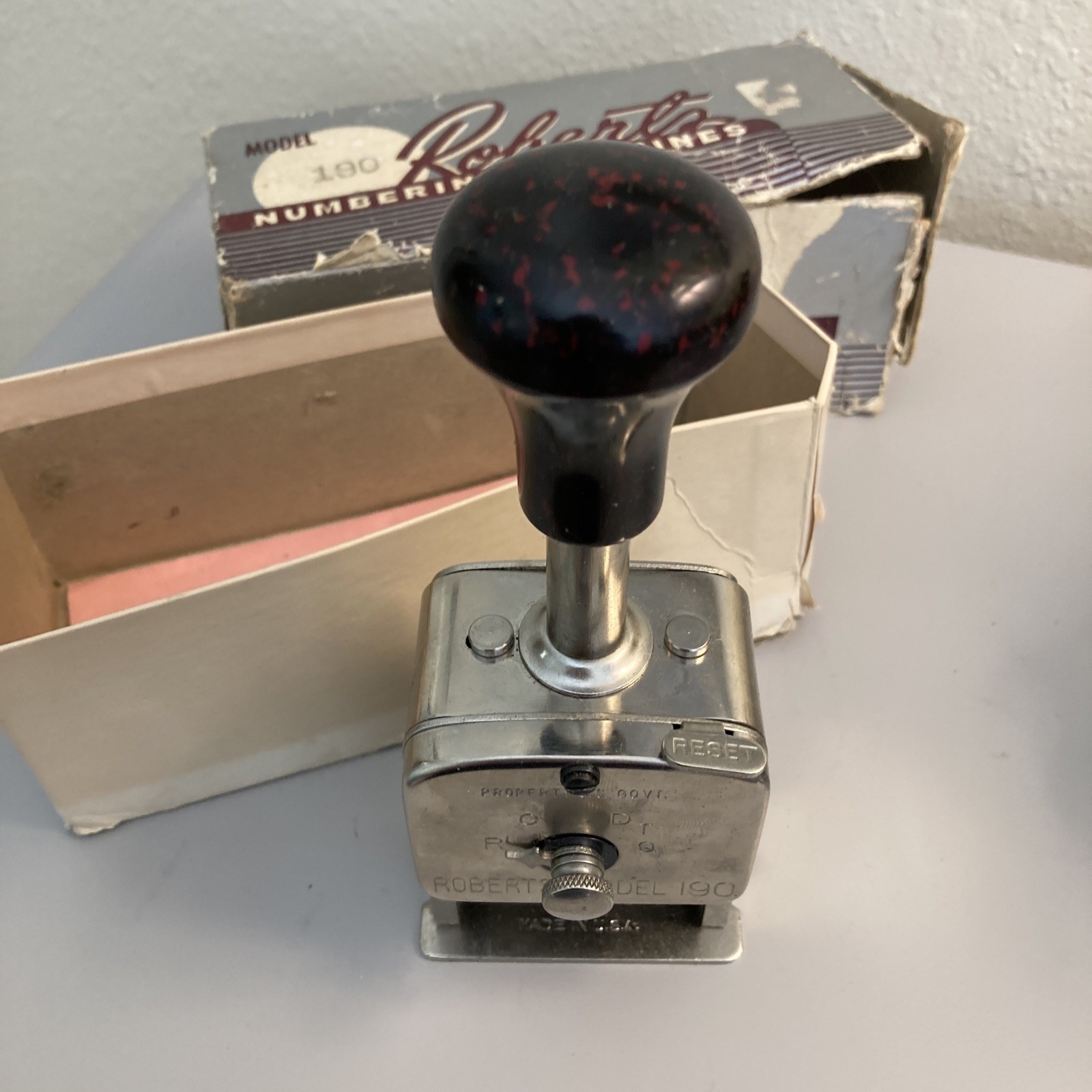 Roberts Model No 190 5 Wheel Style J Hand Numbering Machine Stamp used US Govt