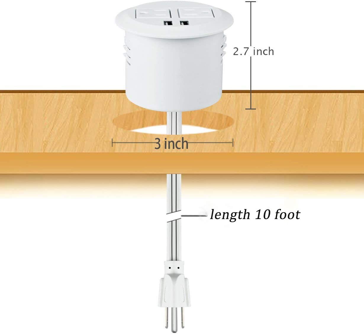 Desktop Power Grommet Power Outlet Socket Desk Data Center 2 Outlet with 2 US...