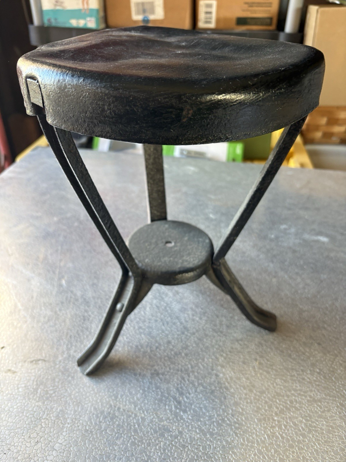 Vintage Black Metal Stool Farmhouse Milking Iron Stool Industrial Stool