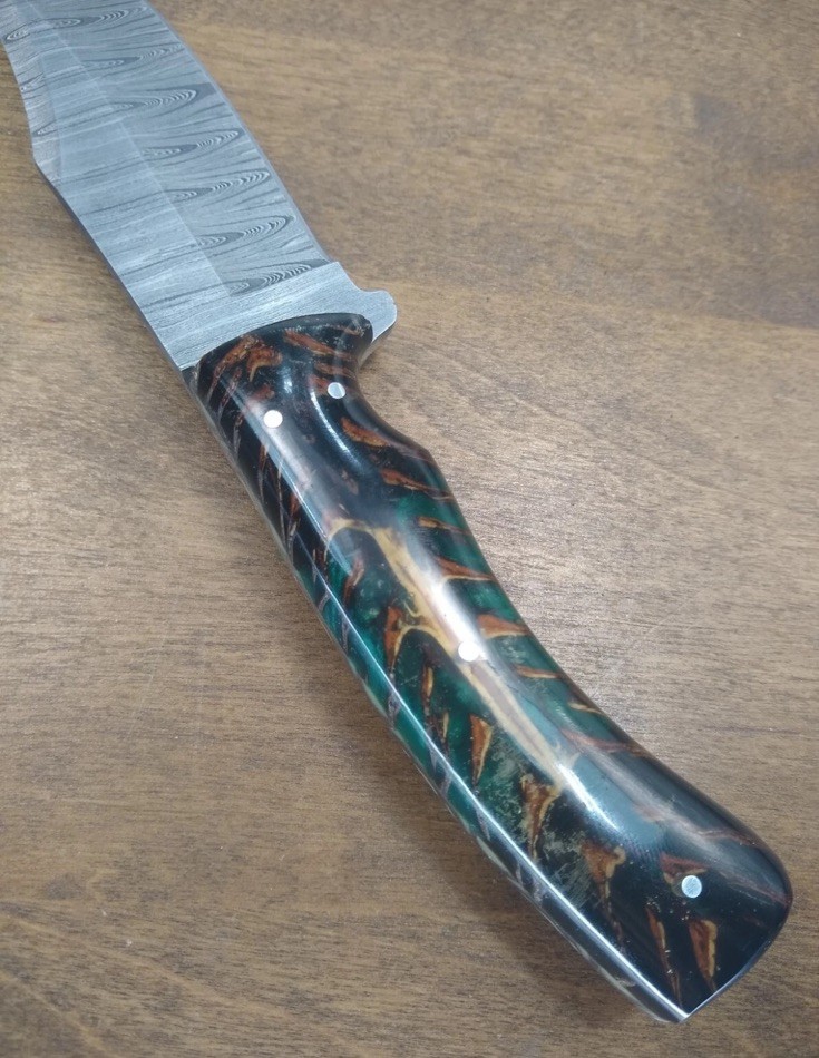 New Stauer Mighty Conifer Knife with Damascus Blade & Pinecone Handle w/ Sheath