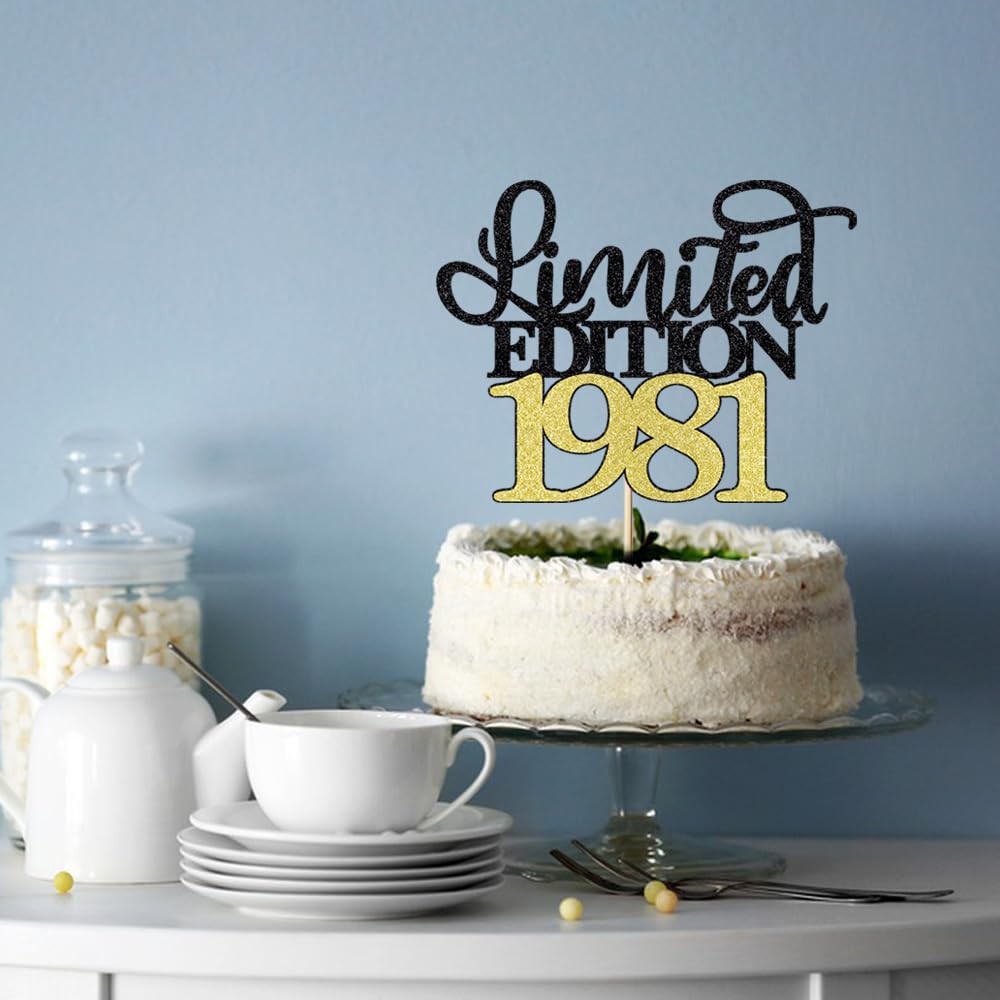 45th Birthday Cake Topper - Black Gold Glitter Decoration for Men Women