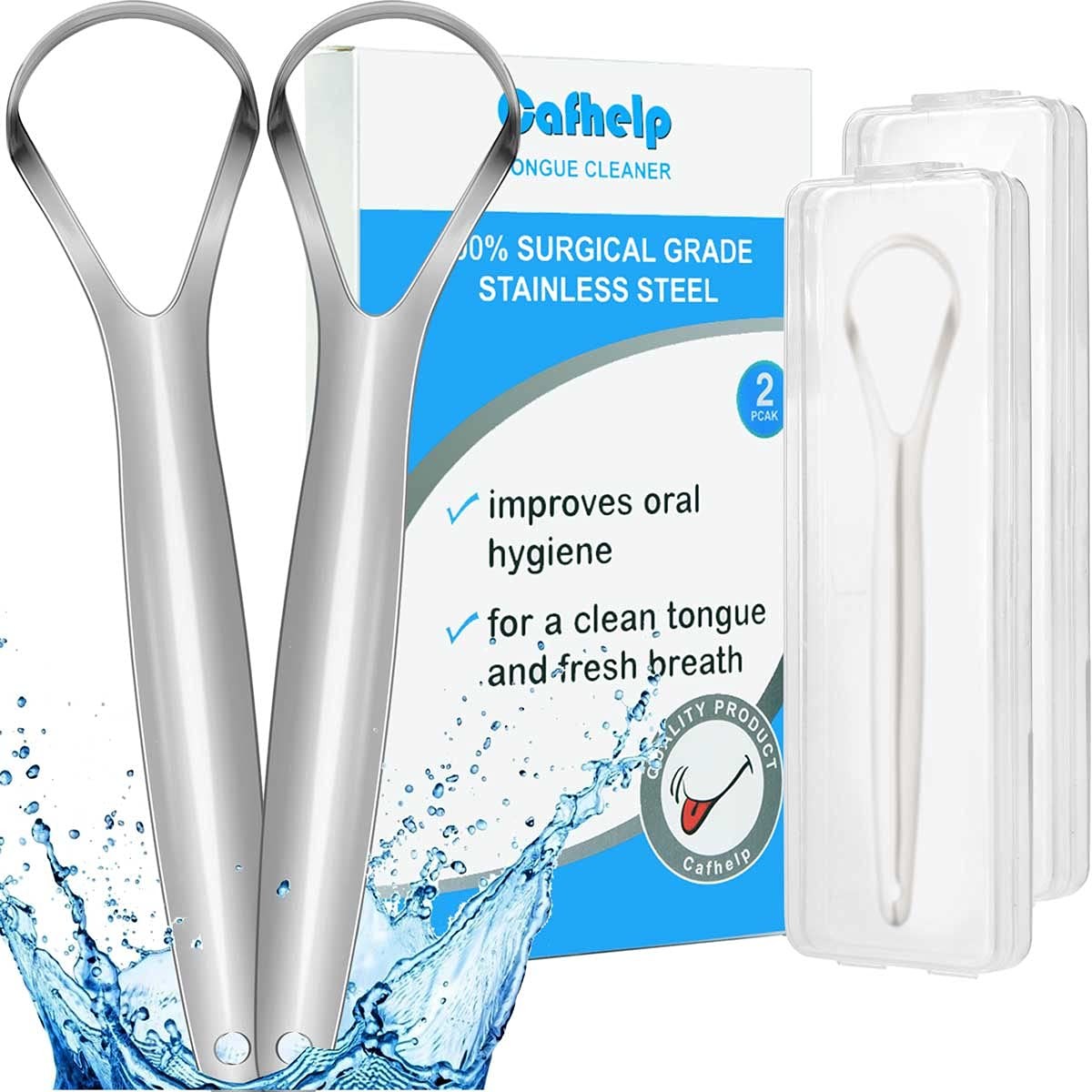 Cafhelp 2-Pack Tongue Scraper, 100% 304 Surgical 2 Count (Pack of 1)
