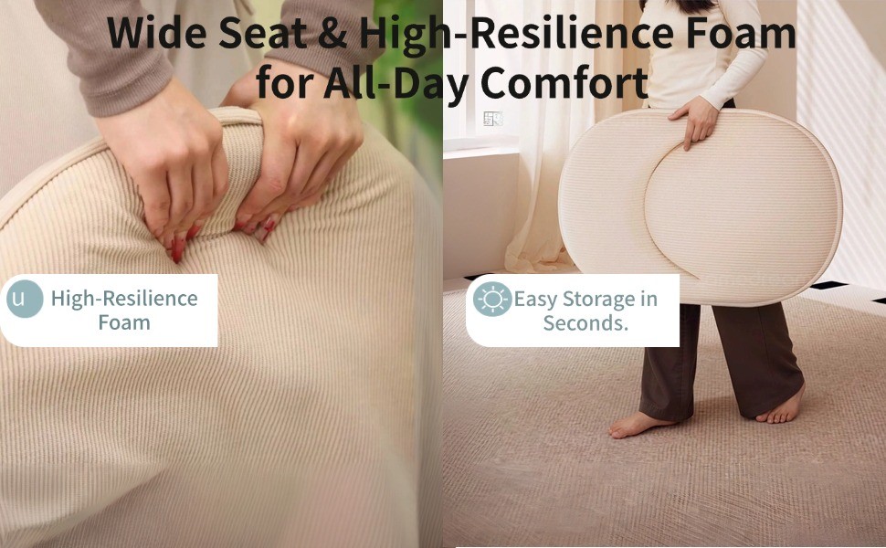 Foldable White Adjustable Floor Chairs with Back Support, Tatami Style Folding