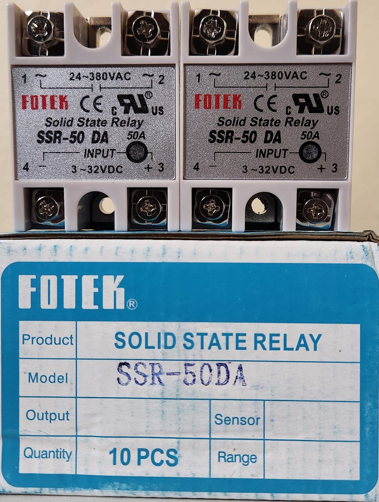 Fotek Solid State Relay SSR-50DA Module 3-32 VDC to 24-380 VAC, 50A max