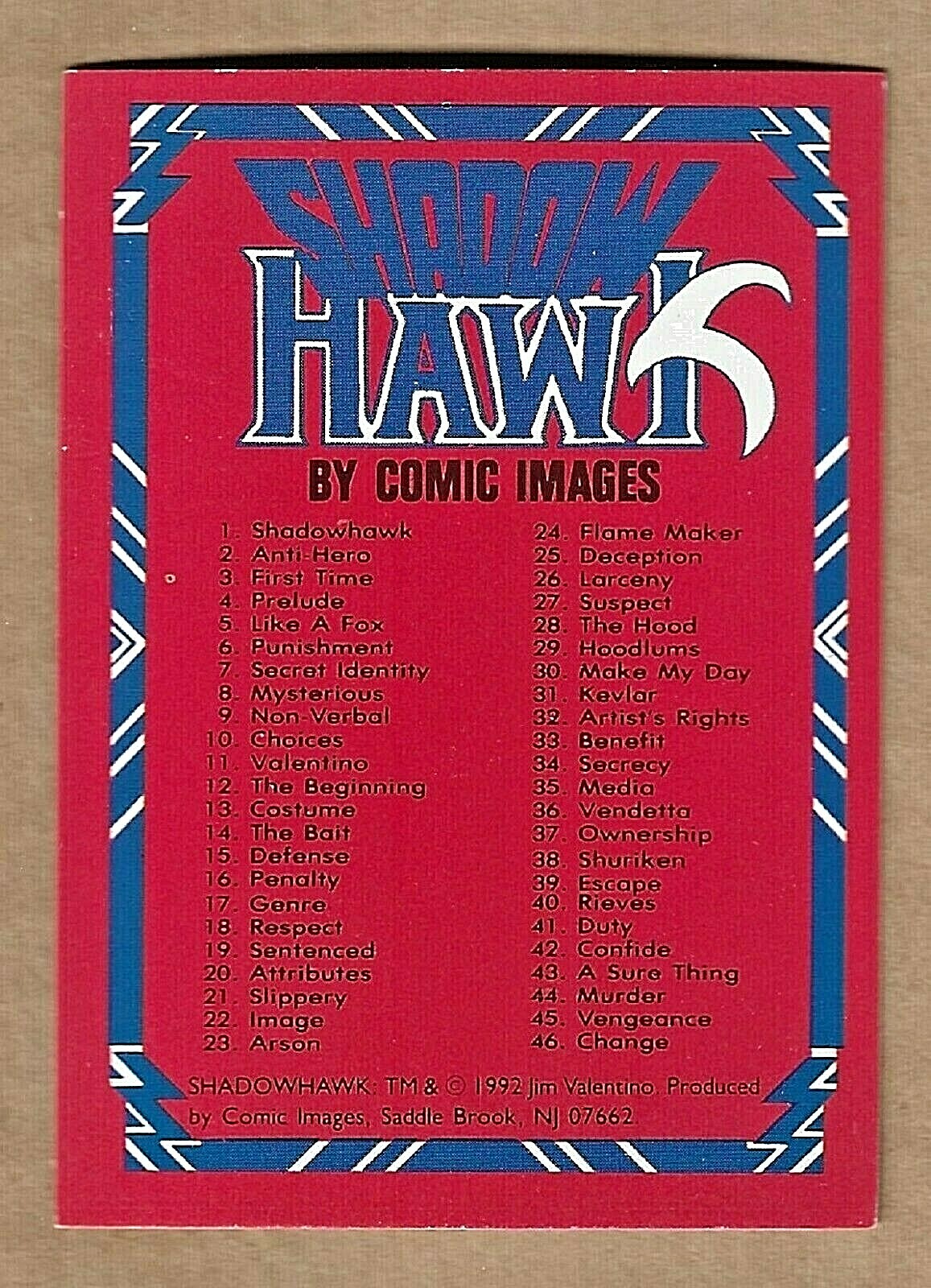 Shadow Hawk Singles (1992 Comic Images)