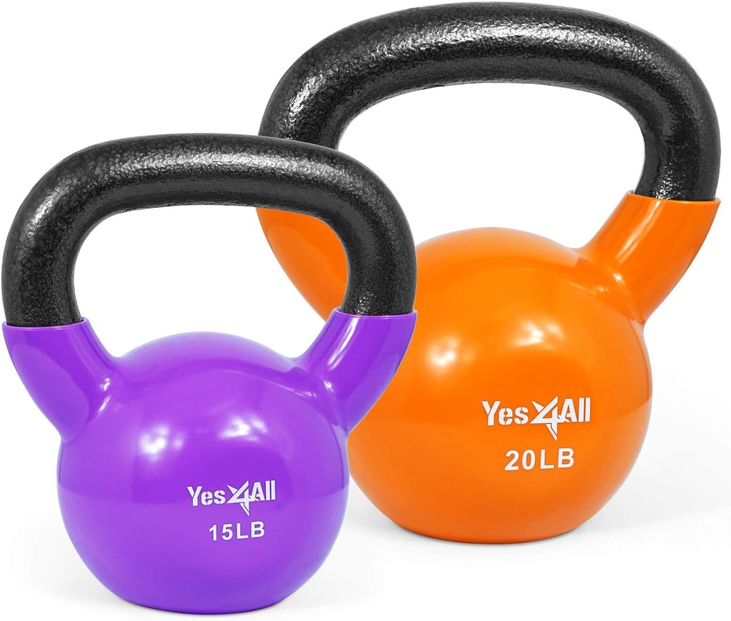 Kettlebell, Vinyl Coated Kettlebell Cast Iron Sets with Stable Flat Bottom fo...
