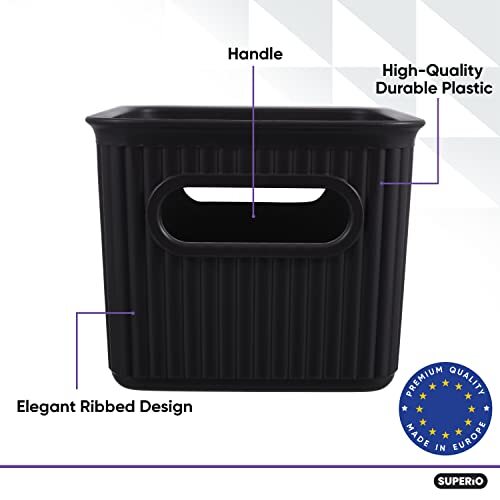 Superio 1.5 L Mini Ribbed Storage Bin- Plastic Storage Basket (Brown, 6 Pack)