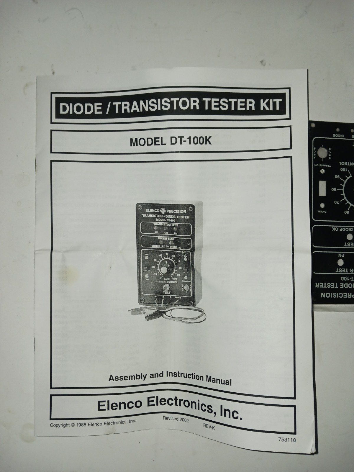 Elelco Electronics Diode/Transistor Tester Kit Model No. DT-100K