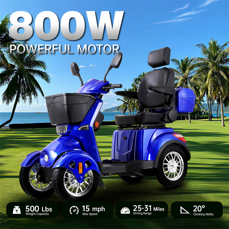 800W 4-Wheel Heavy Duty Mobility Scooter 60V/20Ah 31 Miles for Seniors 500lbs