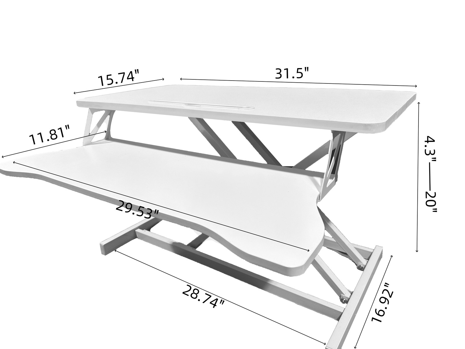 32 Inch Height Adjustable Computer Desk w/ Wide Keyboard Tray, WHITE