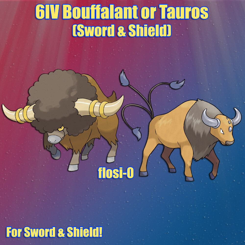 6IV Ultra Shiny Bouffalant or Tauros Pokemon Sword and Shield (Square Shiny)