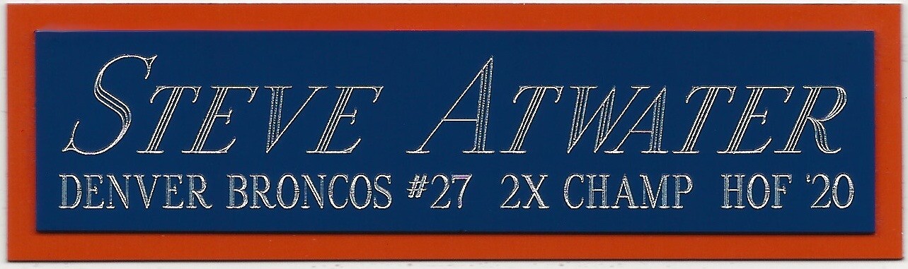 STEVE ATWATER DENVER BRONCOS NAMEPLATE AUTOGRAPHED SIGNED FOOTBALL PHOTO HELMET