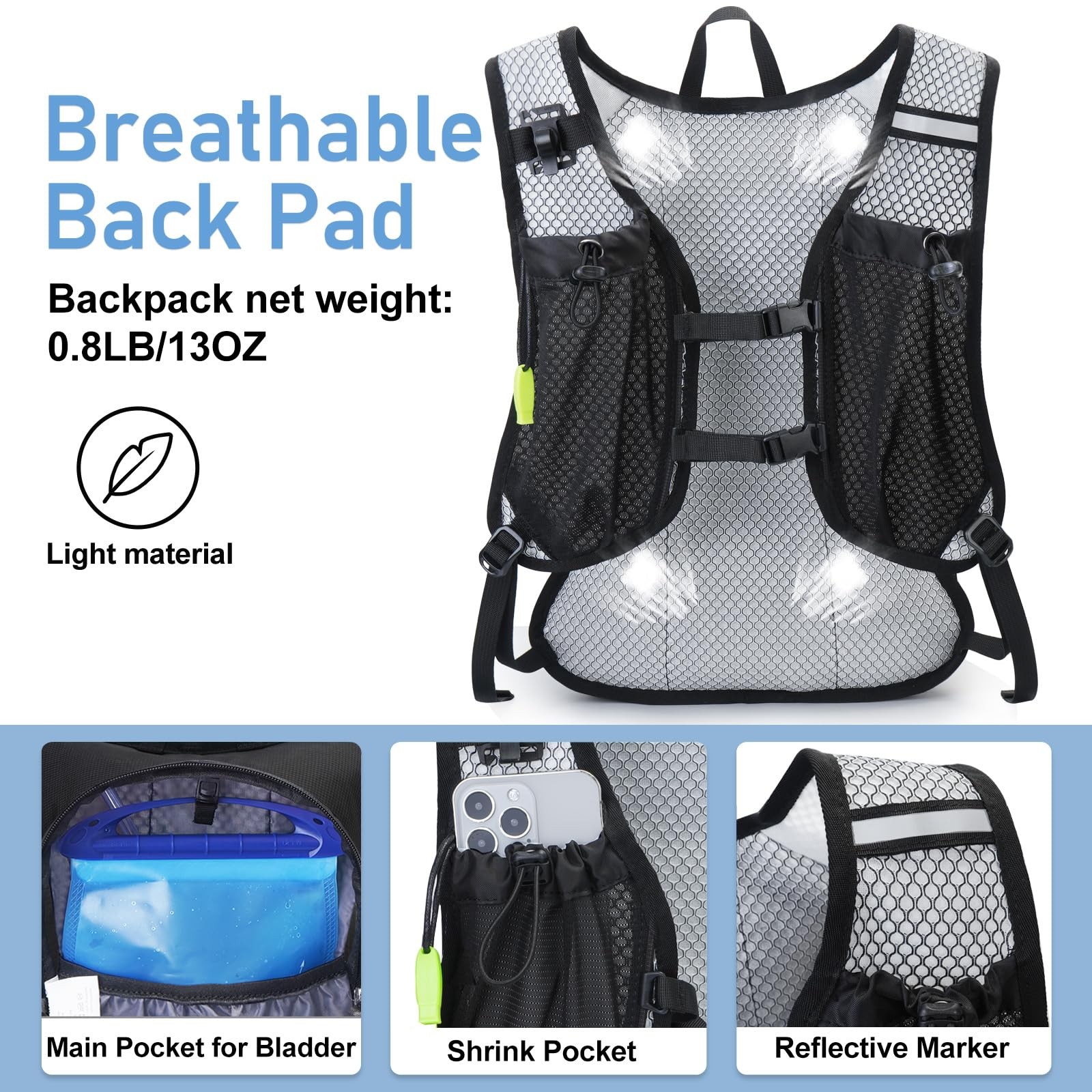 Lightweight Hydration Backpack, Running Backpack with 2L Water Bladder,
