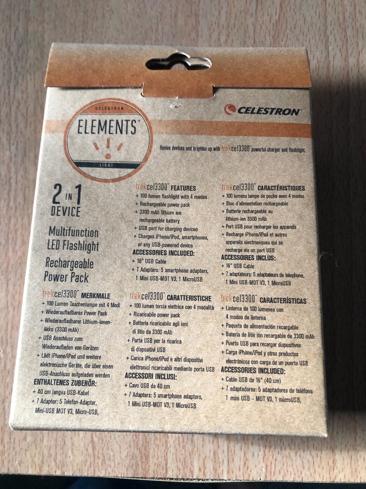 New Celestron Elements TrekCel 3300 Rechargeable Flashlight