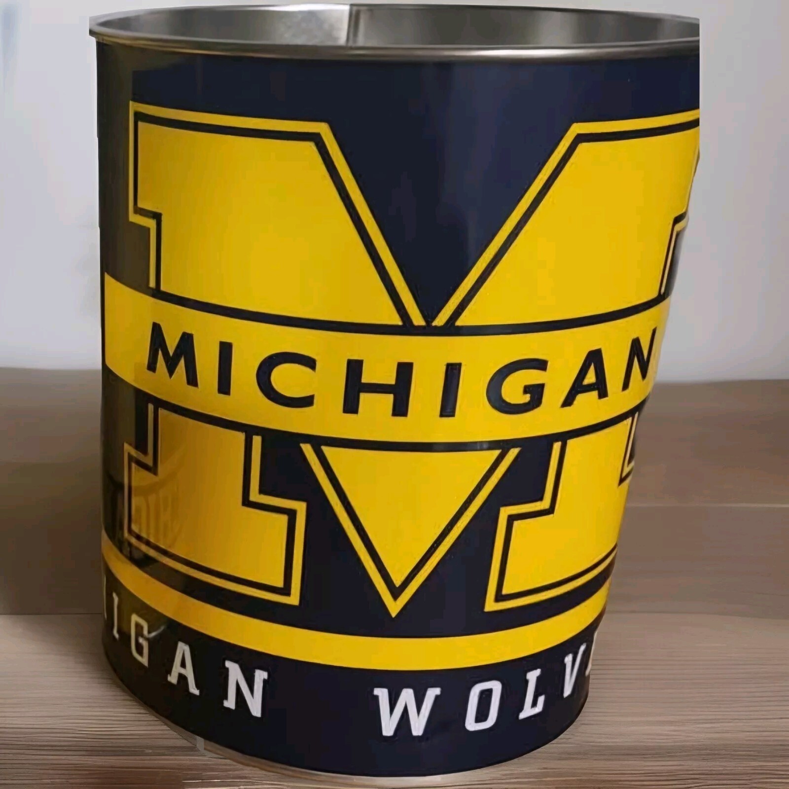 Michigan Wolverines NCAA College Sports, Metal Waste Basket, Popcorn Tin, Bucket