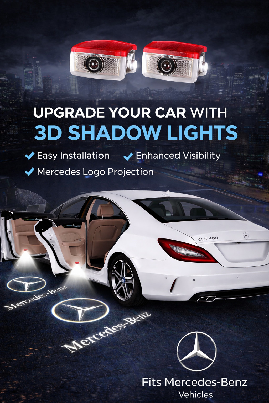 LED Projector Lights, Ghost Shadow Logo Door Lights for Mercedes-Benz 2Pcs
