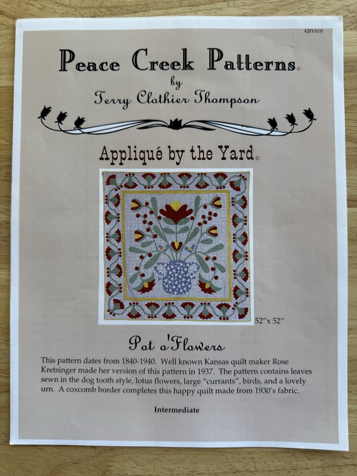 Pot ‘O Flowers By Peace Creek Patterns Terry Clothier Thompson Appliqué BTY