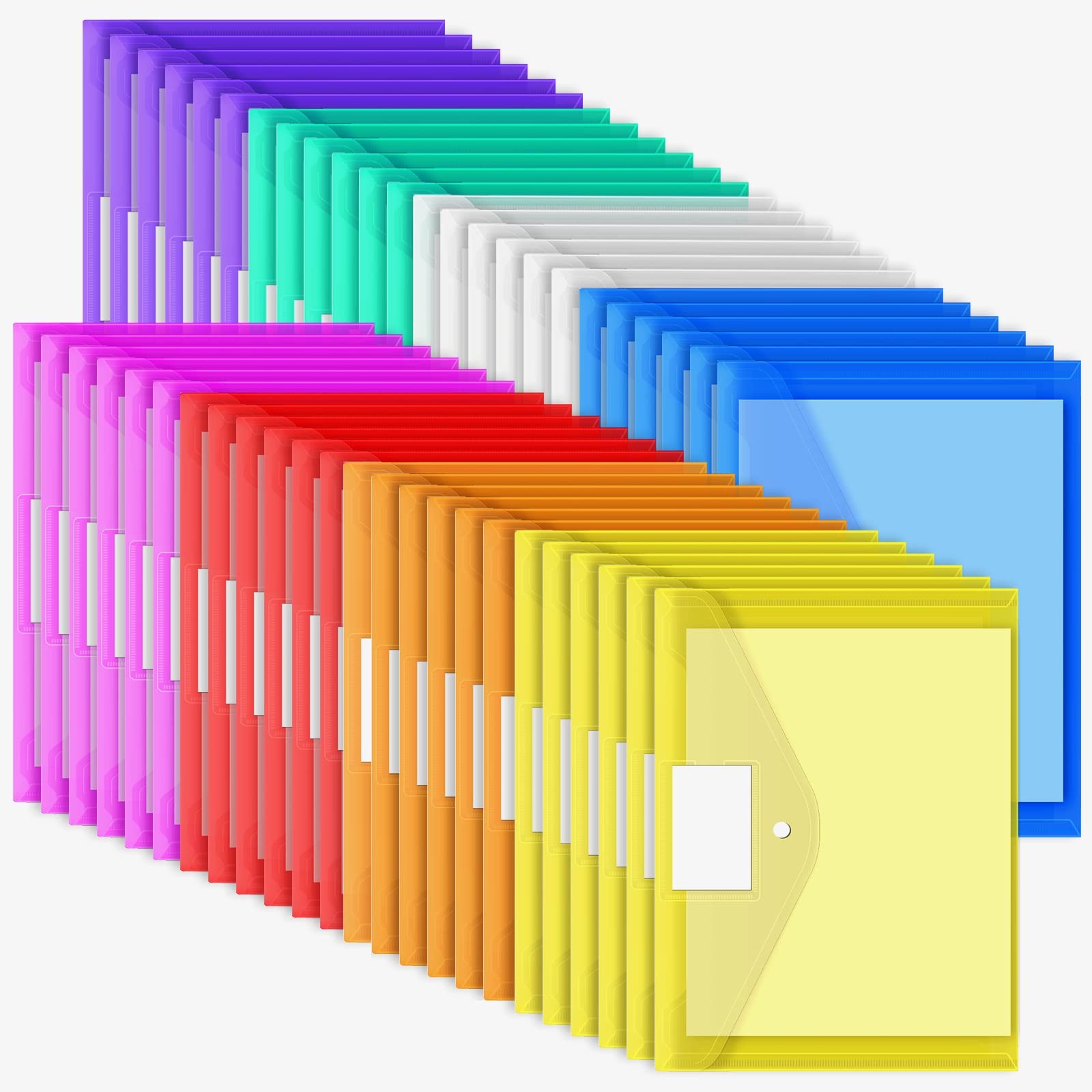 48pcs Plastic Envelopes Poly Envelopes, Clear Document Folders with Snap Butt...