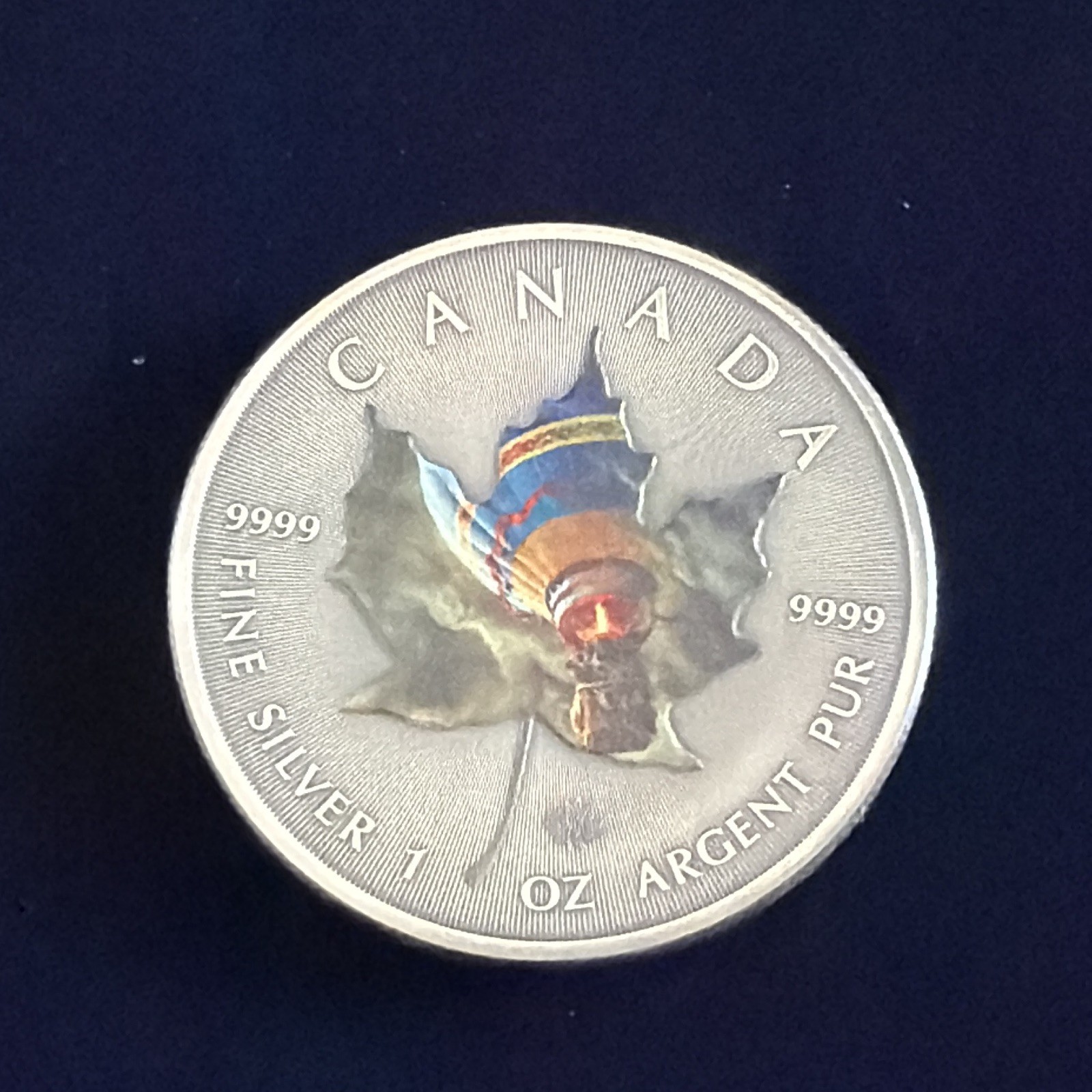 Canada 2015 $5 1 oz 0.9999 Fine Silver Colourised Maple Leaf Coin Ballon