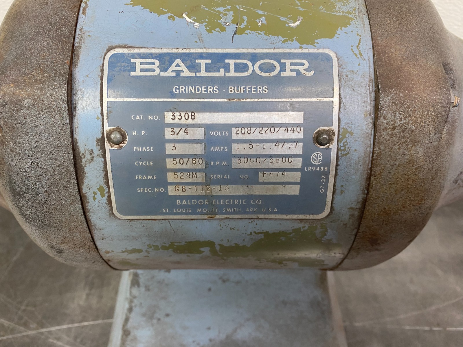 Baldor Electric 330B Buffer Grinder 3-Phase 220/440 Parts Only