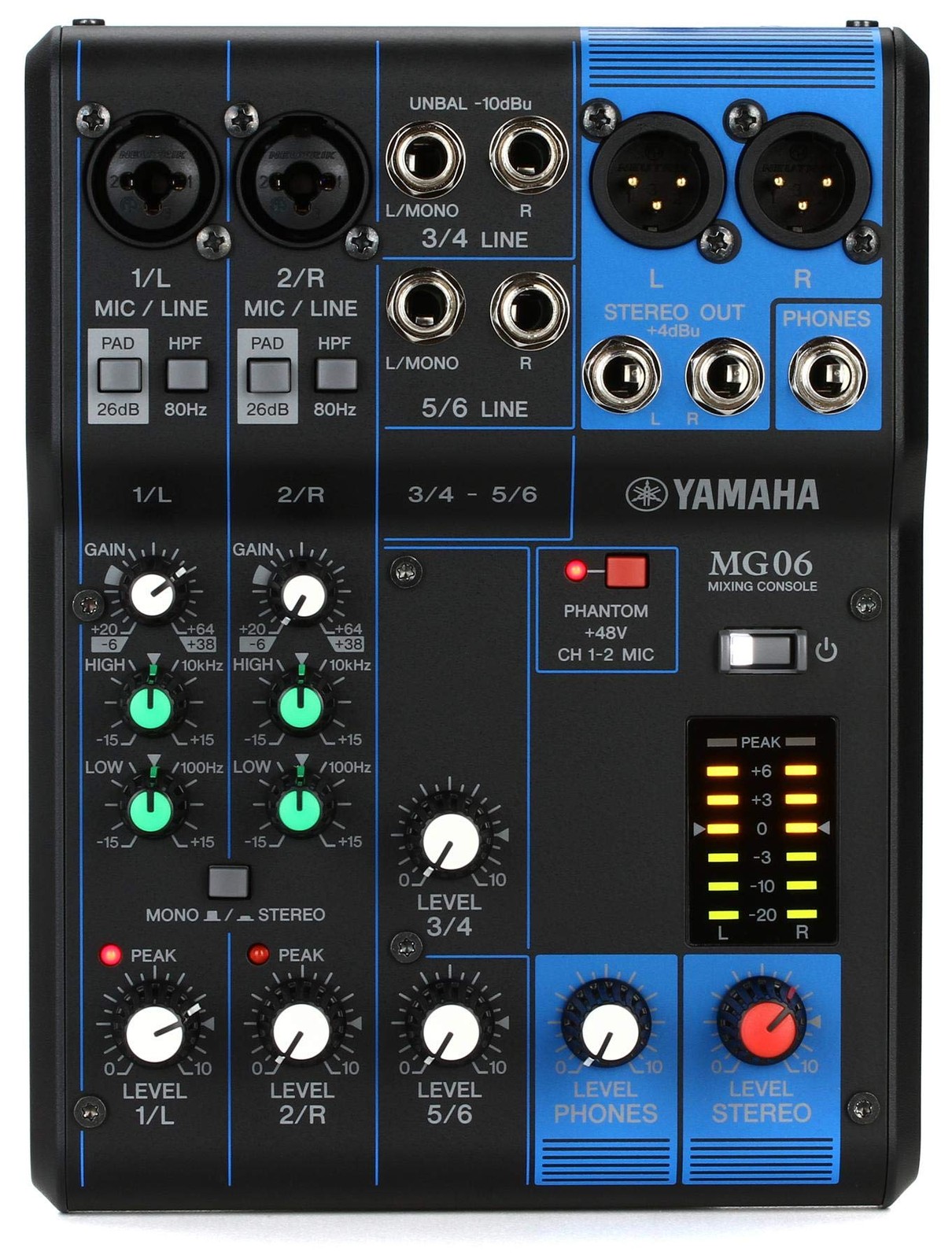 YAMAHA MG06 6-Channel Mixing Console 2 Mic 6 Line D-PRE Preamp Metal Chassis