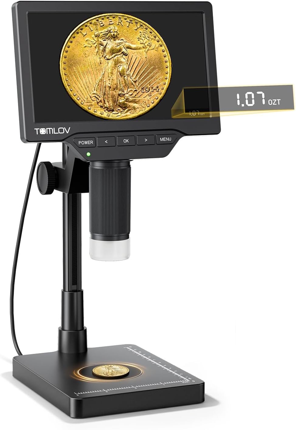 TOMLOV 7" Coin Microscope w/ Weighing Scale Digital Microscope Coin Full View