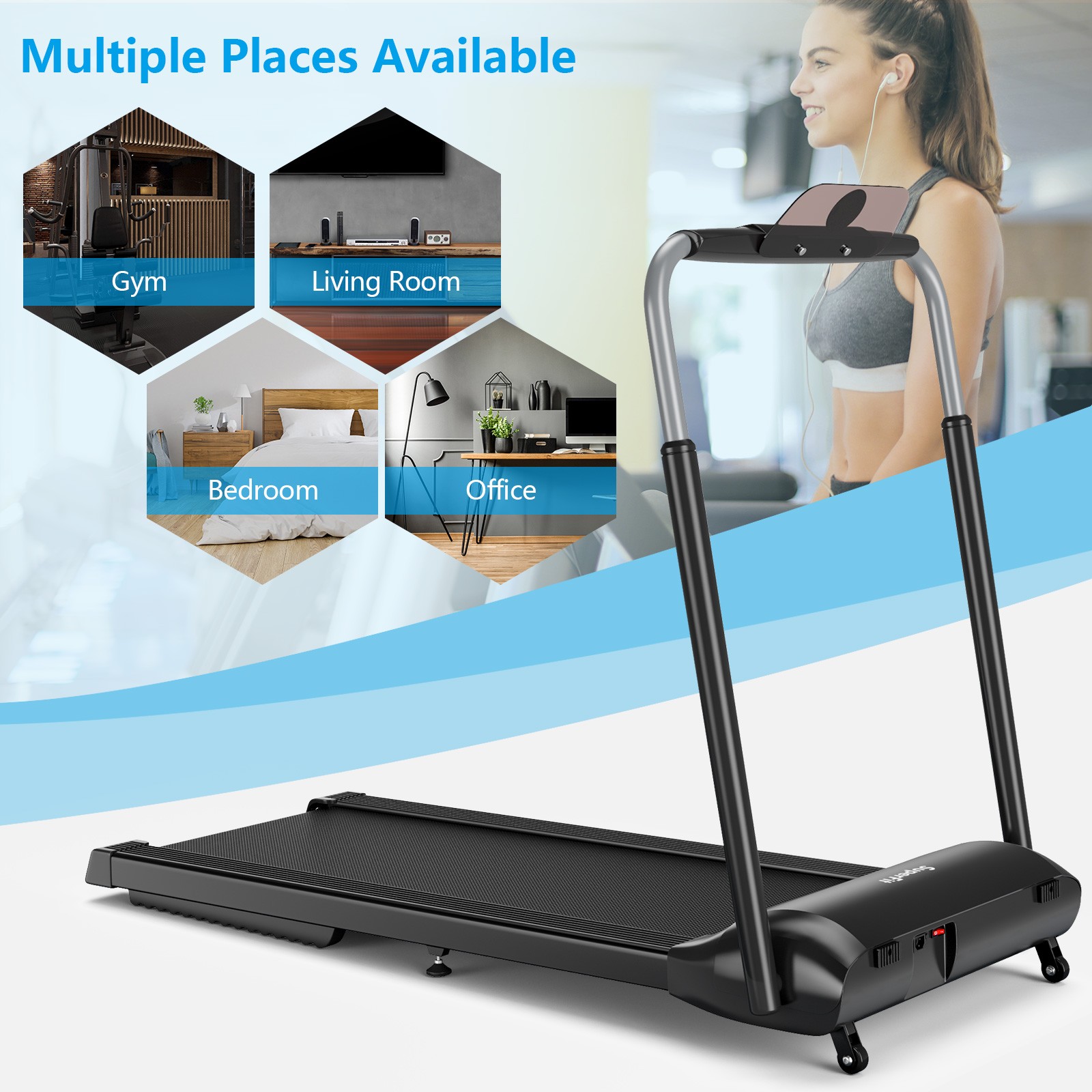 Folding 3HP Treadmill Compact Walking Jogging Machine W/Touch Screen APP Control